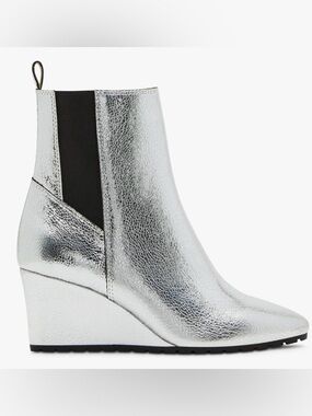 Silver Wedge Chelsea Ankle Boot with Elastic Side Panel
